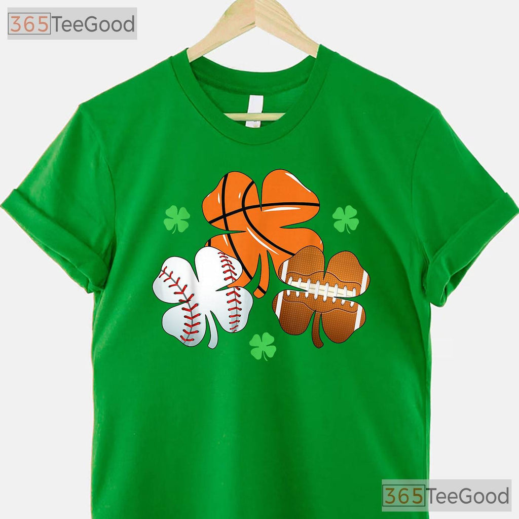 Shamrock Basketball Baseball St Patricks Day T-Shirt Sporty Irish Boys Tee