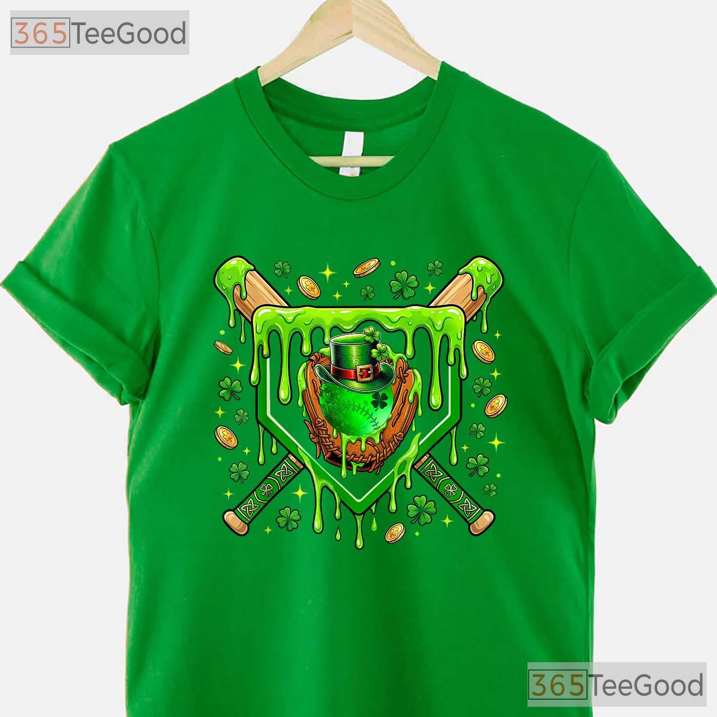 Baseball Ice Cream St Patricks Day T-Shirt Funny Sports Player Boys Tee