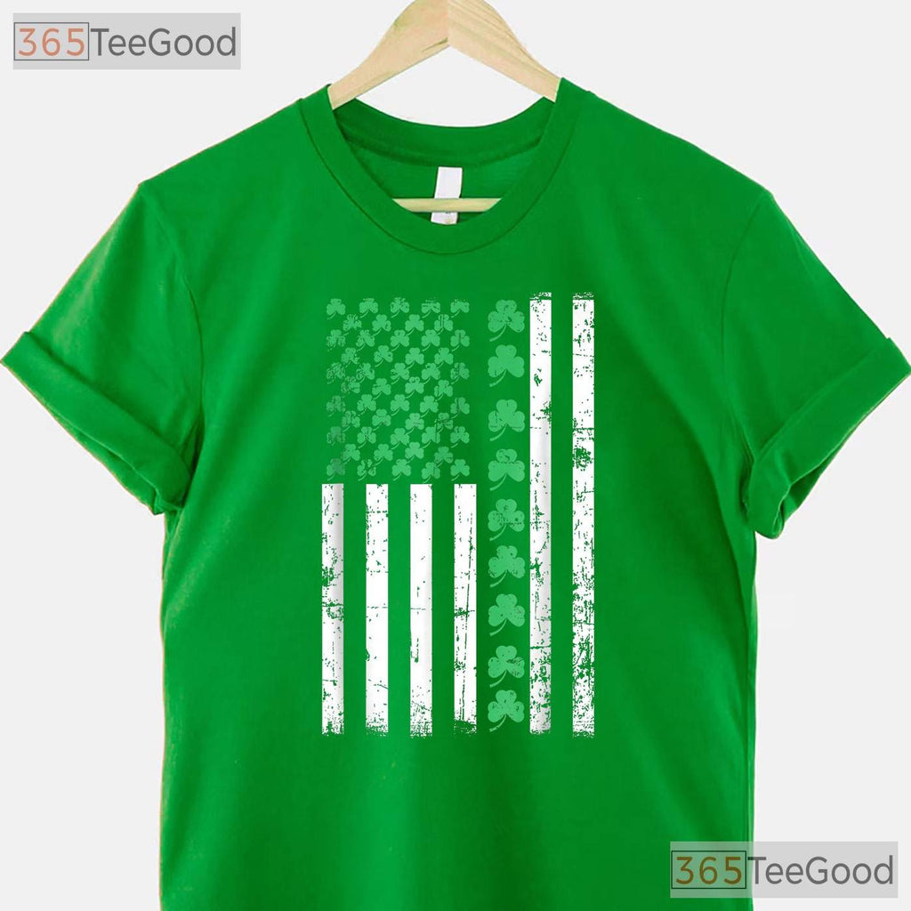 American Flag Irish St Patricks Day T-Shirt Patriotic Shamrock Men Gift