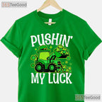 Pushing My Luck Tractor St Patricks Day T-Shirt Funny Farm Boys Toddler Tee