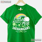 Little Miss Shenanigans St Patricks Day T-Shirt Cute Retro Toddler Girl Tee