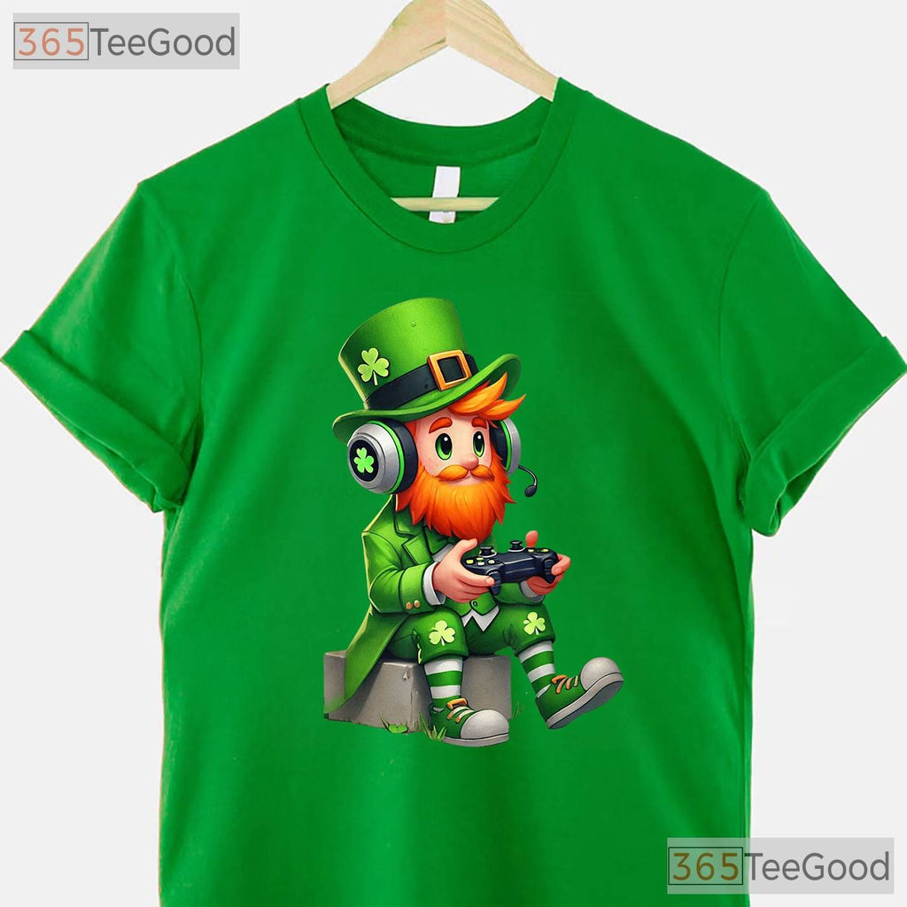 Video Game Leprechaun St Patricks Day T-Shirt Gamer Boys Controller Kids Tee