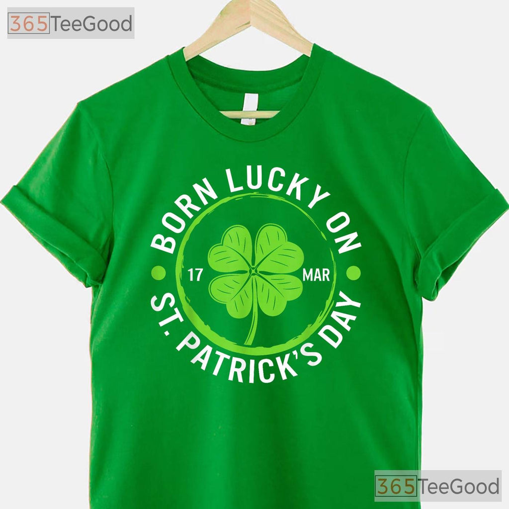 Born Lucky On March 17 St Patricks Day T-Shirt Birthday Boy Girl Kids Tee