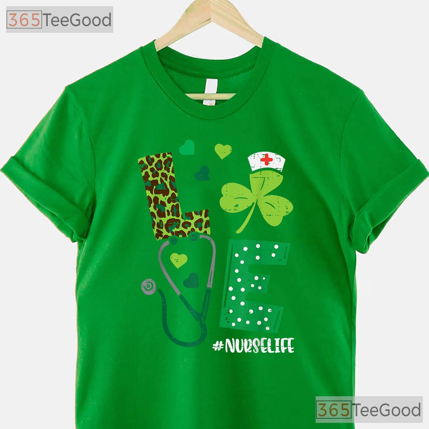 Love Stethoscope Shamrock Nurse Life St Patricks Day T-Shirt RN Medical Tee