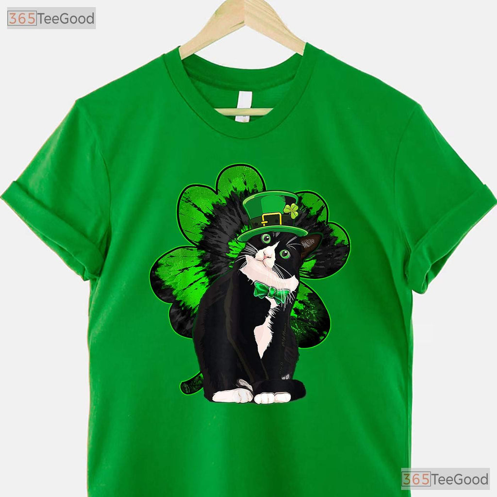 Funny St Catricks Day T-Shirt Cute Cat Leprechaun Hat Irish Pet Lover Tee