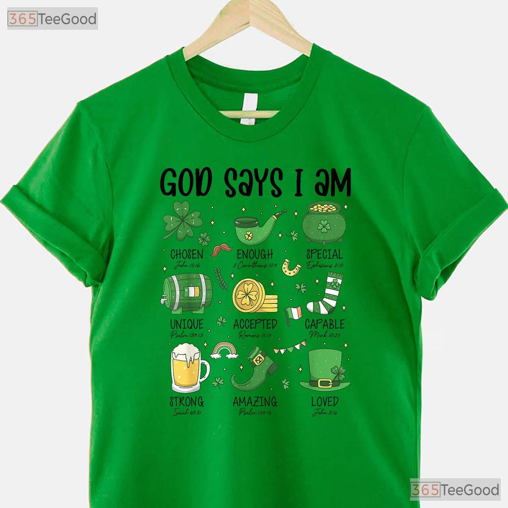God Says I Am Irish Christian St Patricks Day T-Shirt Religious Kids Tee