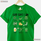 God Says I Am Irish Christian St Patricks Day T-Shirt Religious Kids Tee