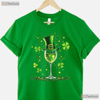 Irish Shamrock Wine Glass St Patricks Day T-Shirt Funny Drinking Women Tee