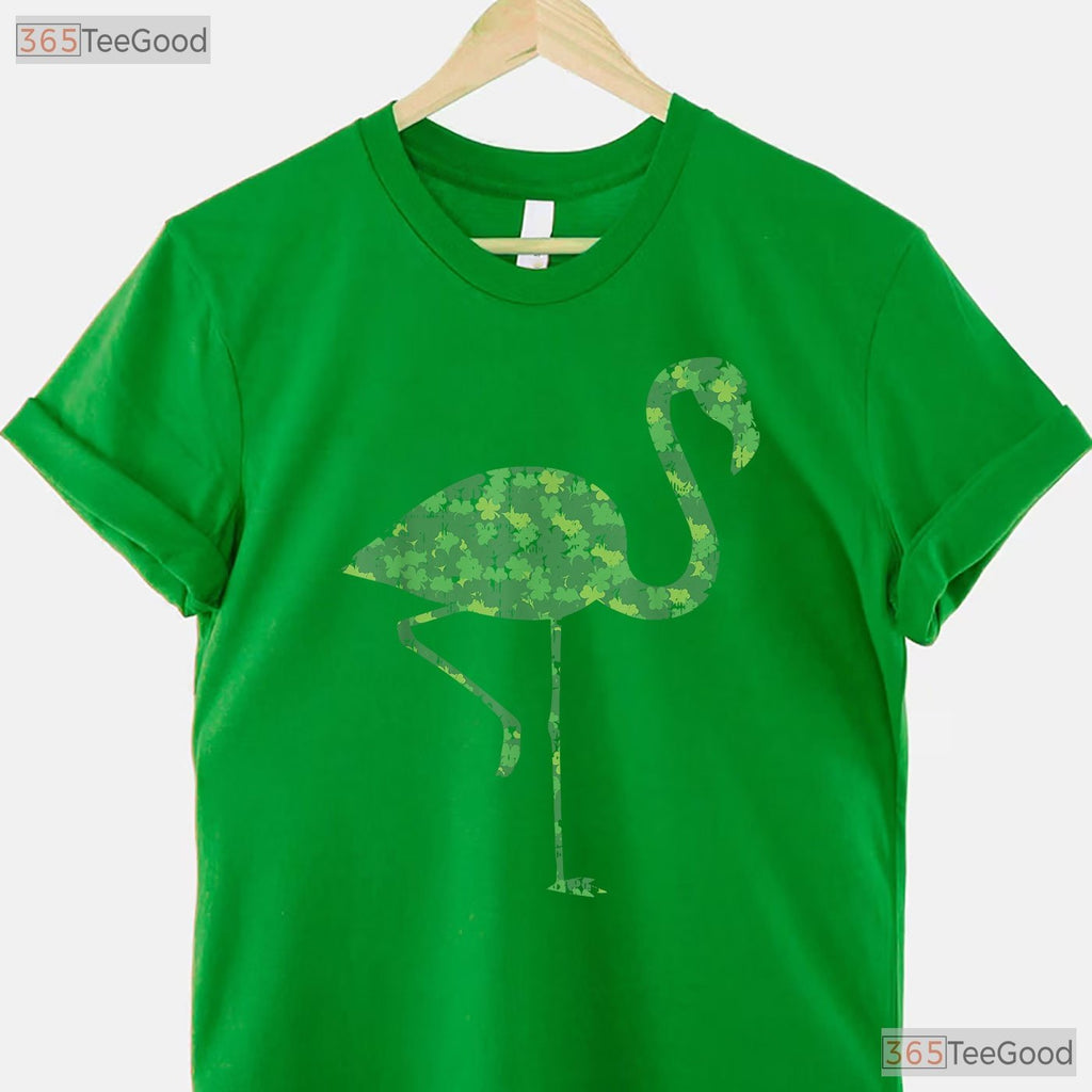 Pink Flamingo Shamrock St Patricks Day T-Shirt Cute Bird Animal Lover Tee