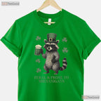 Feral And Prone To Shenanigans Raccoon St Patricks Day T-Shirt Trash Panda