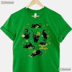 Black Cat With Shamrock St Patricks Day T-Shirt Cute Kitten Pet Lover Tee