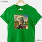 Cat Selfie With Leprechaun St Patricks Day T-Shirt Funny Photo Irish Tee