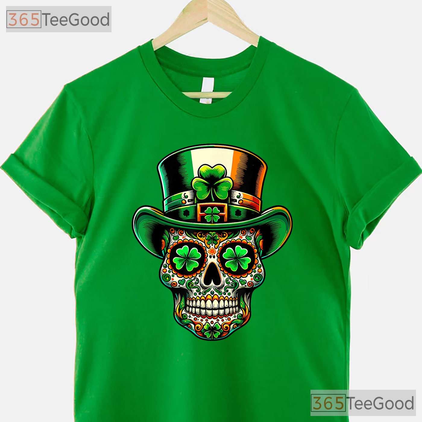 Irish Sugar Skull St Patricks Day T-Shirt Day Of The Dead San Patties Tee