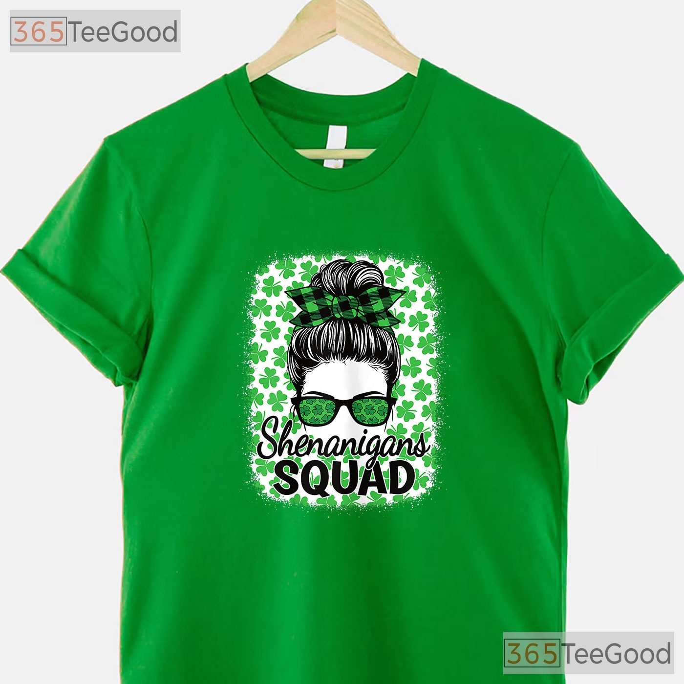 Shenanigans Squad Messy Bun St Patricks Day T-Shirt Women Girls Group Tee