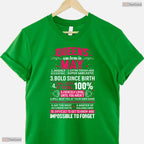 Queens Are Born In May T-Shirt- Elegant Women's May Birthday Party Shirt Gift