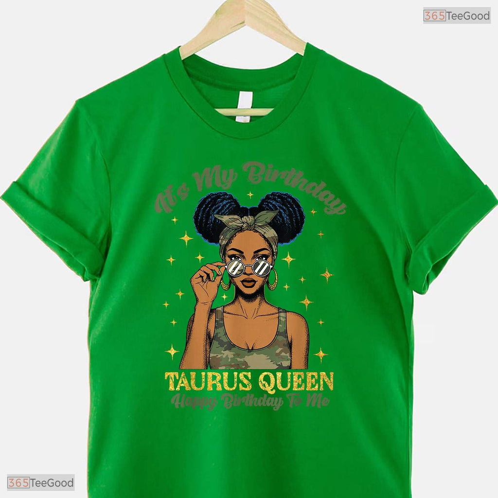 Camo Black Woman Afro Taurus Queen T-Shirt- Unique May Birthday Shirt Gift Idea