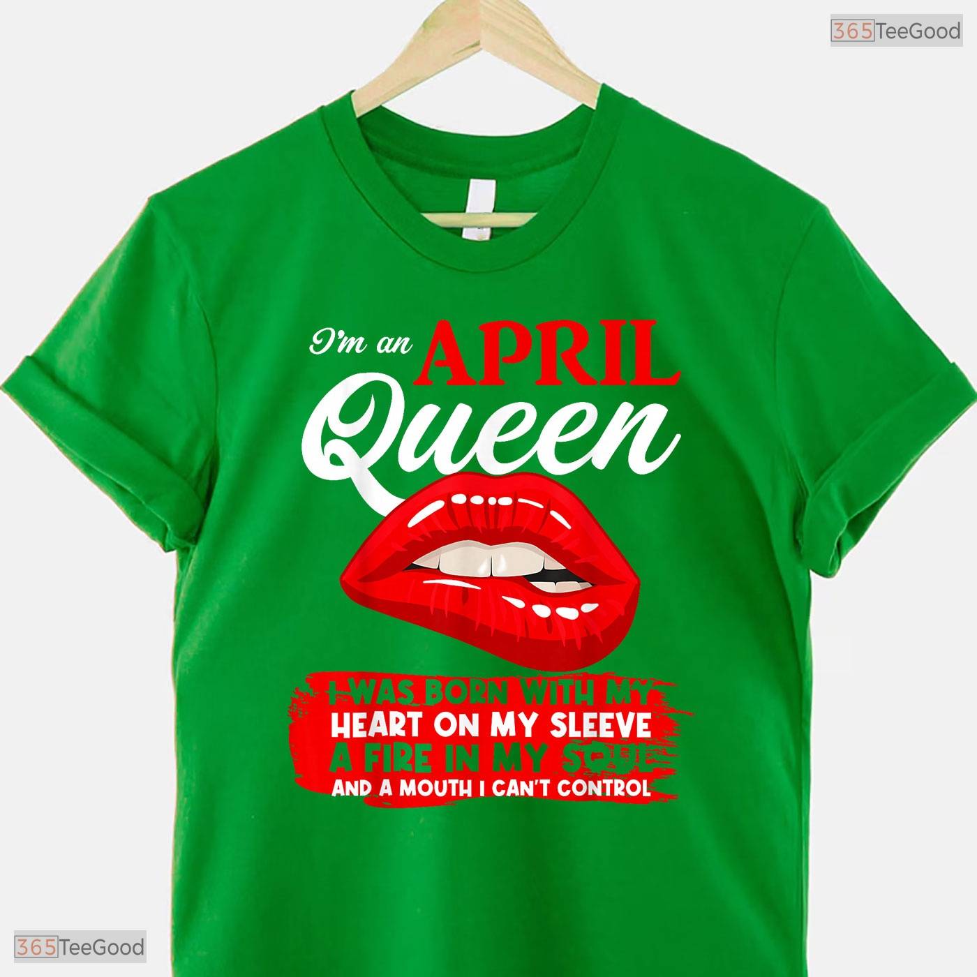 Fierce Queen Born In April Birthday T-Shirt Funny Biting Lips Graphic For Her