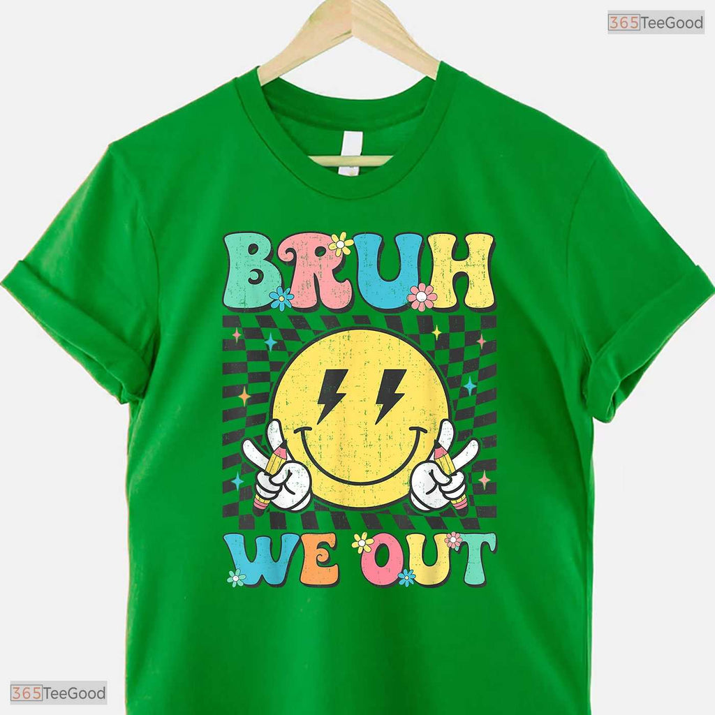 Checkered Bruh We Out Summer Break T-Shirt- Adult May Birthday Shirt Gift