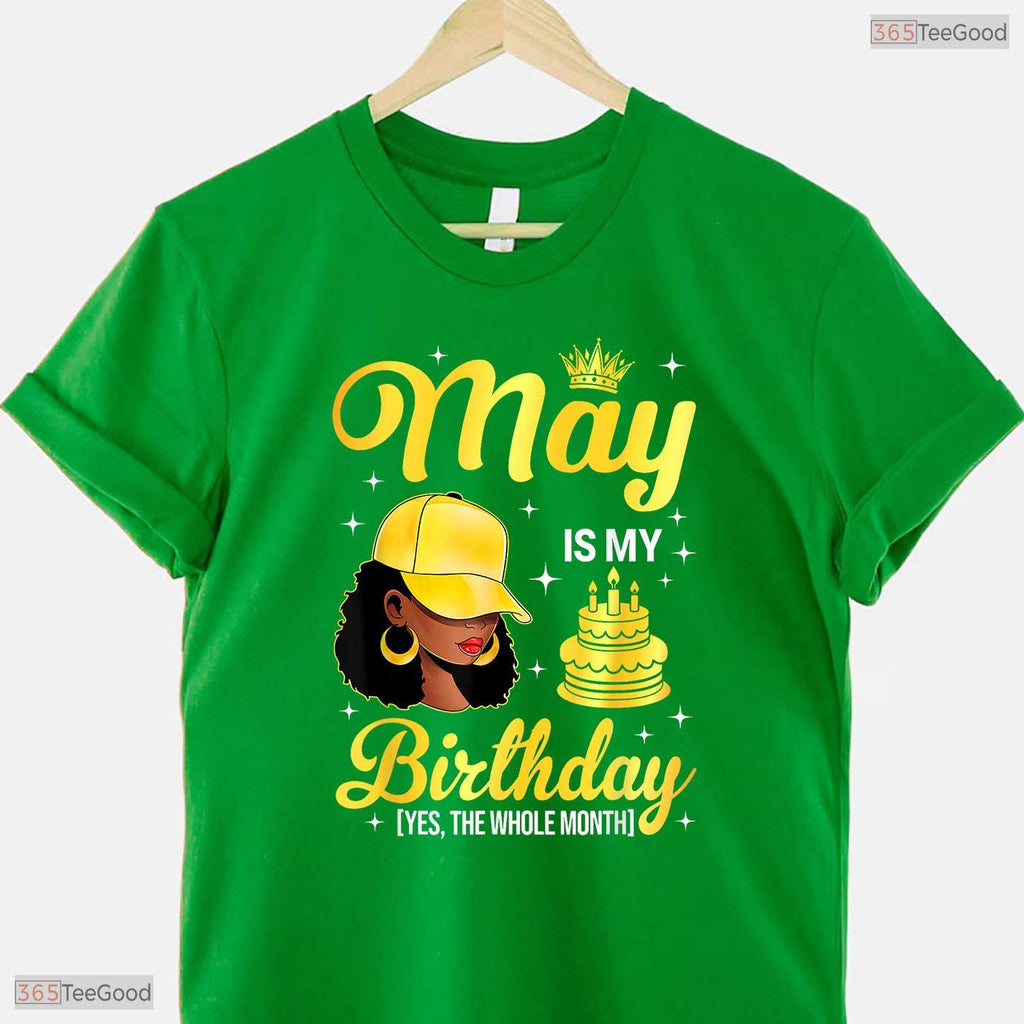Afro Queen May Is My Birthday T-Shirt- Beautiful May Birthday Apparel For Her