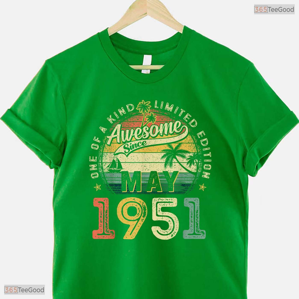 Vintage Awesome Since May 1951 T-Shirt- 75th May Birthday Celebration Shirt