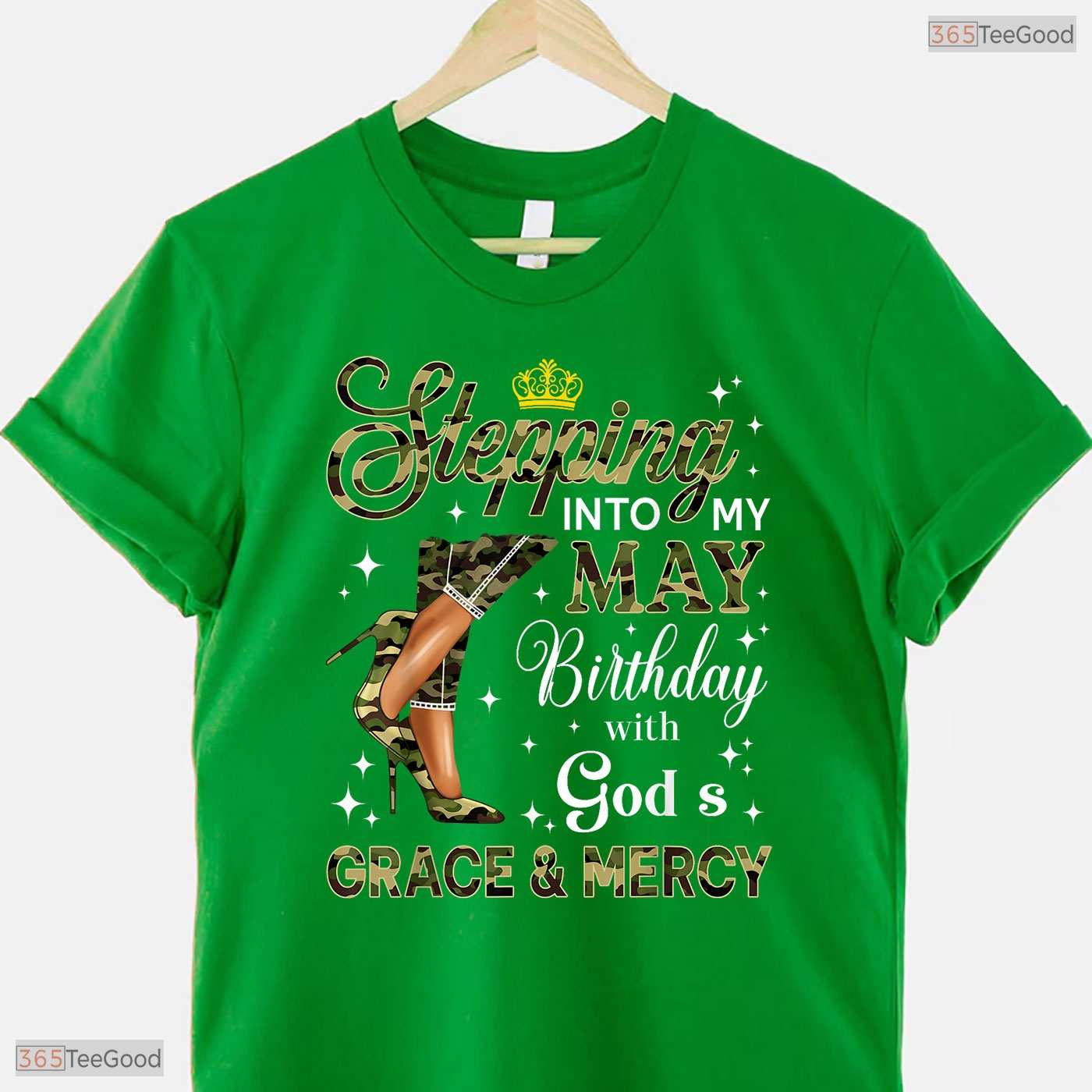 Camo High Heels Stepping Into May T-Shirt- Best May Birthday Shirt For Her