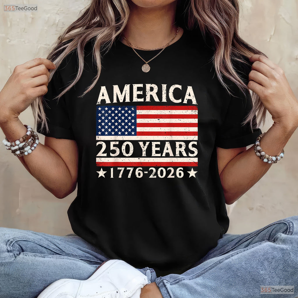 America 250 Years 4th of July USA Flag Valentine T-Shirt Kayak Fishing Gear