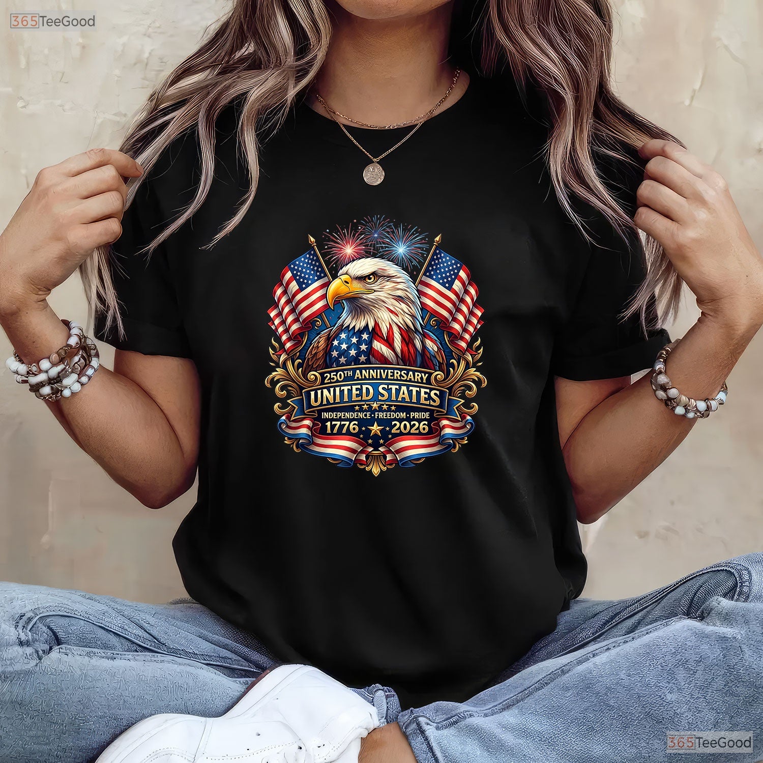 USA 250th Anniversary Independence Patriotic Valentine T-Shirt Bass Fishing