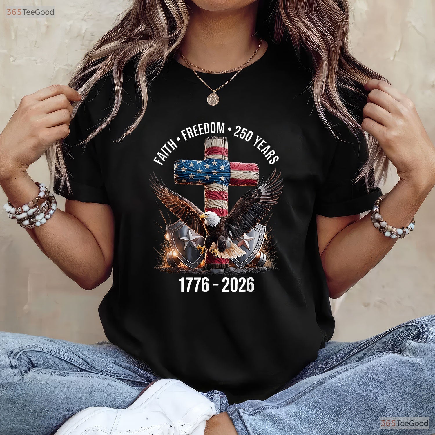 Faith Freedom 250 Years Christian Cross Valentine T-Shirt Fly Fishing Gear