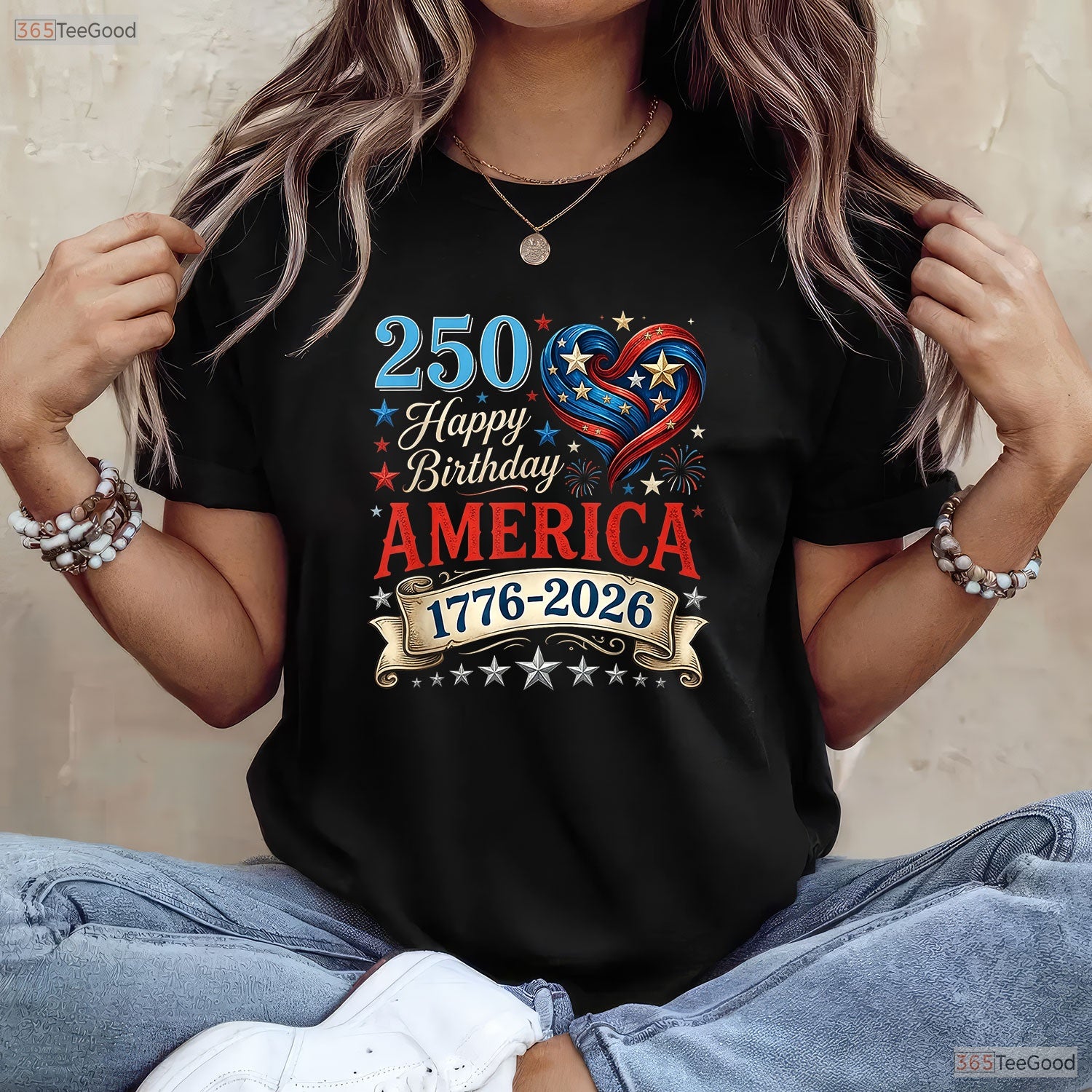 USA Hearts 1776 2026 250th Birthday Valentine T-Shirt Deep Sea Fishing Gear