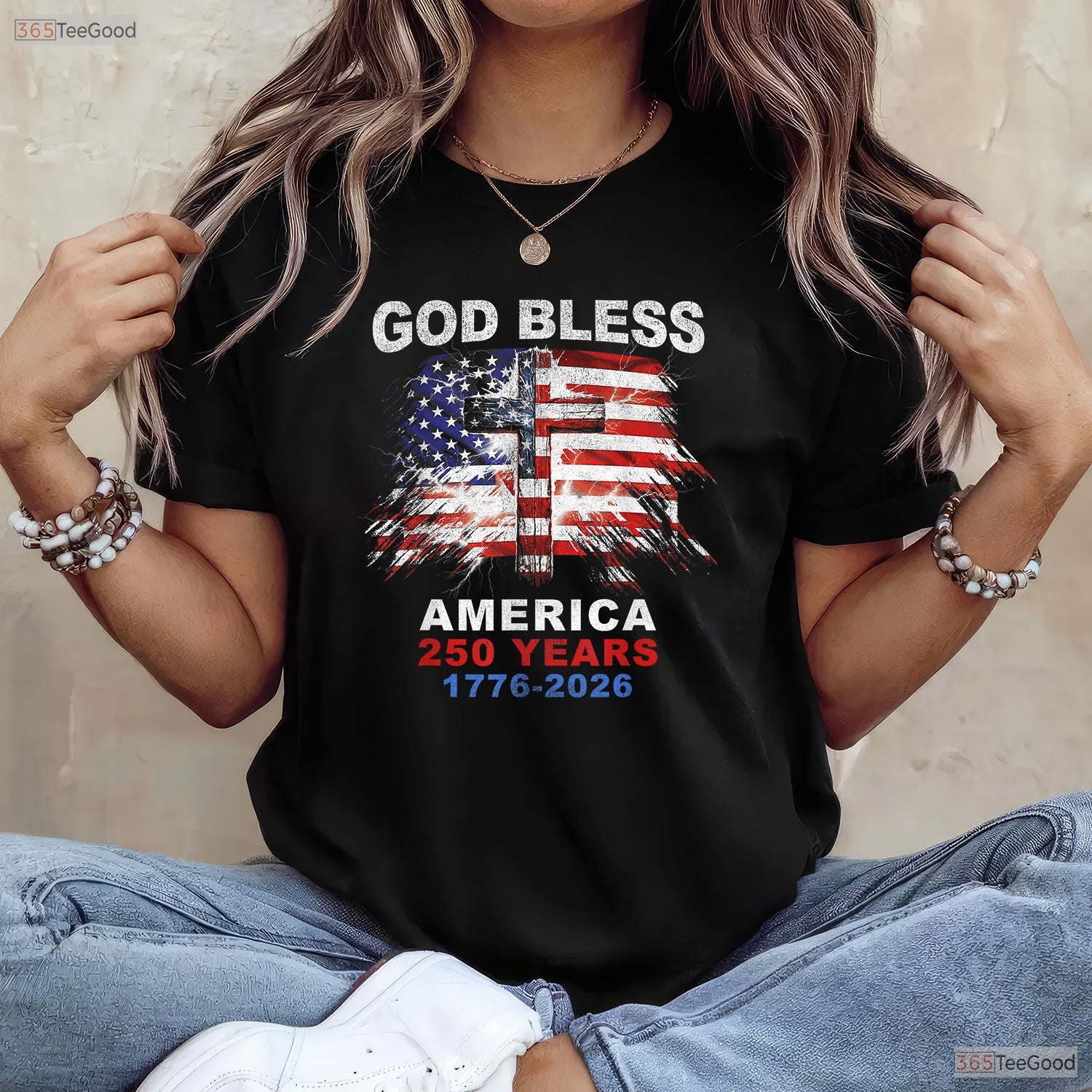 God Bless America 250 Years Christian Cross Valentine T-Shirt Carp Fishing