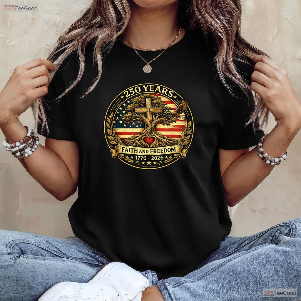 250 Years Faith Freedom Christian USA Valentine T-Shirt Crappie Fishing Men