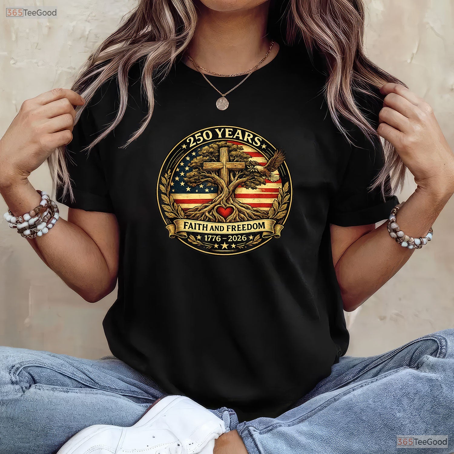 250 Years Faith Freedom Christian USA Valentine T-Shirt Crappie Fishing Men
