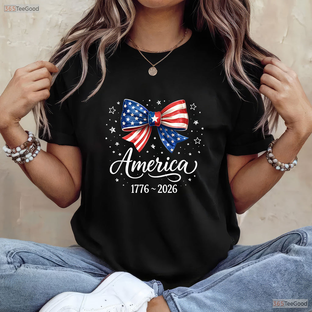 250th Anniversary USA Coquette Bow Valentine Shirt For Kayak Fishing Women