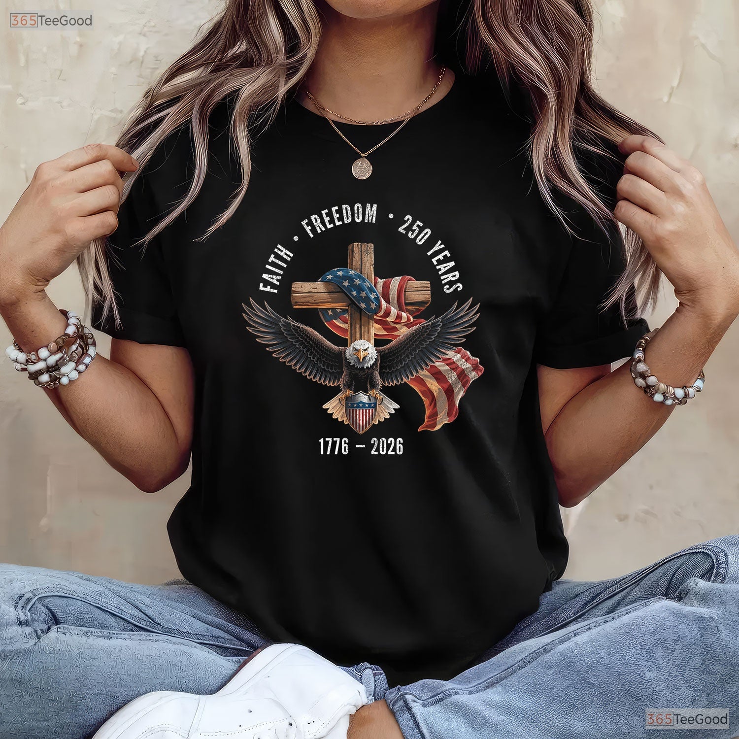 Faith Freedom 250 Years Christian Cross Valentine T-Shirt River Fishing Wear