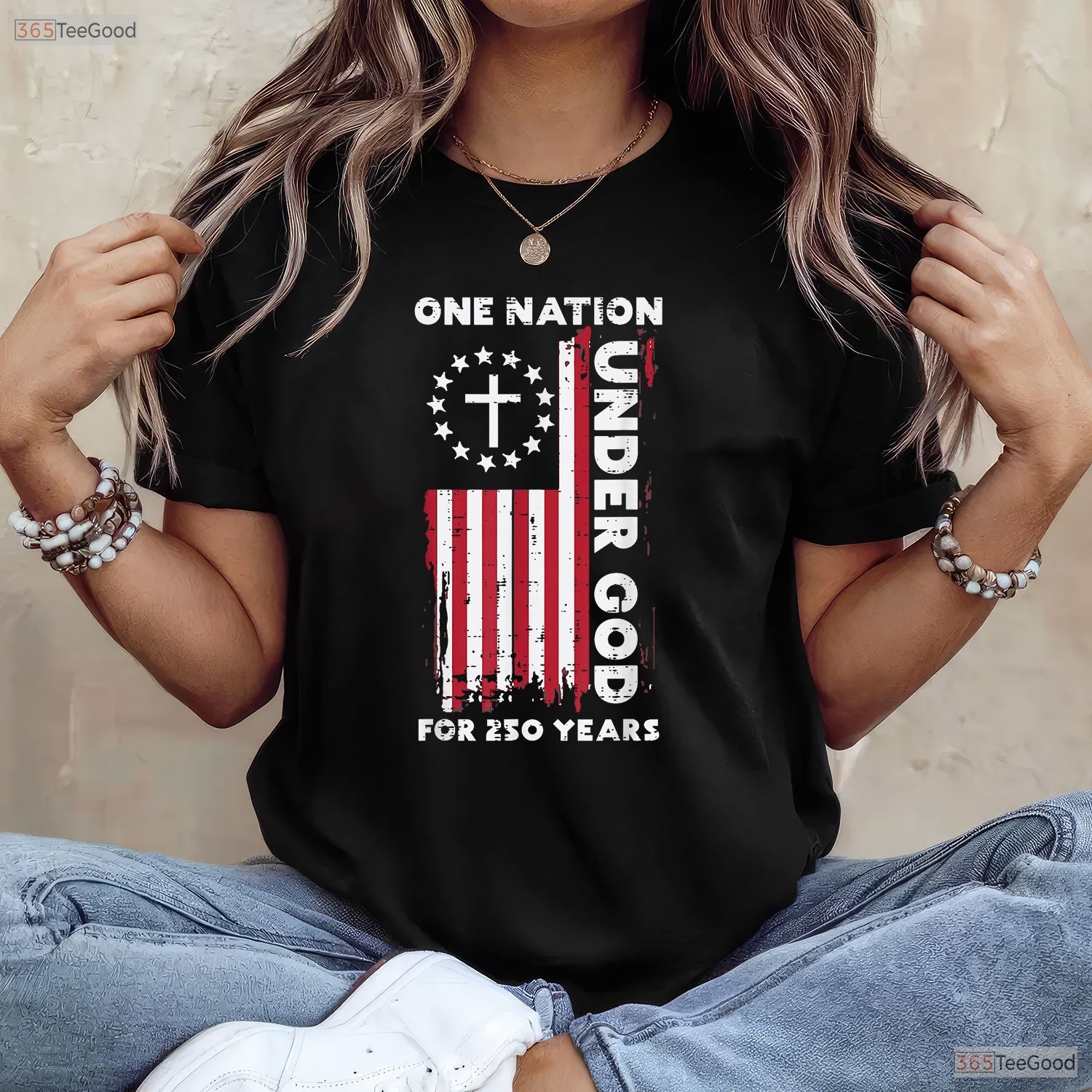 250 Year USA Flag Christian God Valentine T-Shirt- Trout Fishing Apparel Men