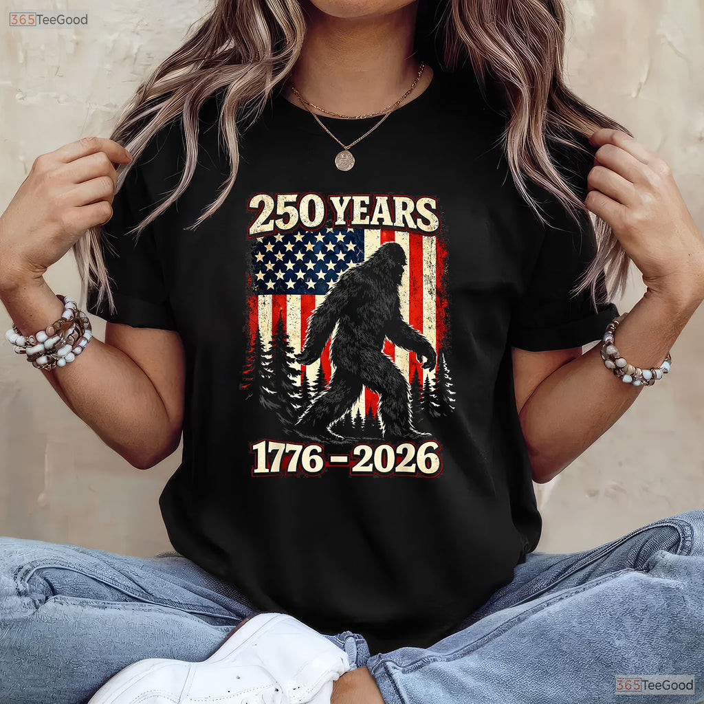 250th Anniversary Big Foot USA Independence Valentine T-Shirt Lake Fishing