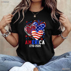 Flag Heart Leopard 1776 2026 250th Birthday Valentine T-Shirt Muskie Fishing