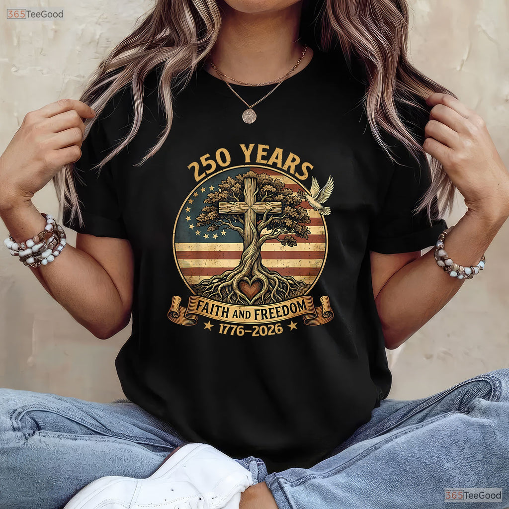 250 Years Faith Freedom USA Anniversary Valentine T-Shirt Deep Sea Fishing