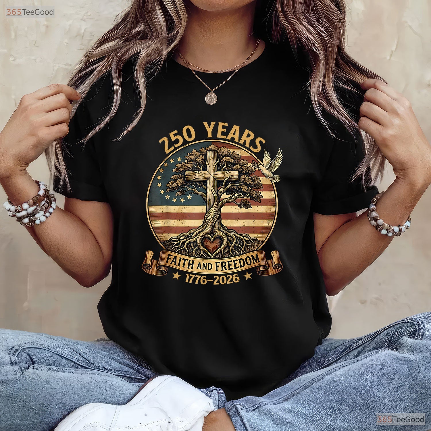 250 Years Faith Freedom USA Anniversary Valentine T-Shirt Deep Sea Fishing