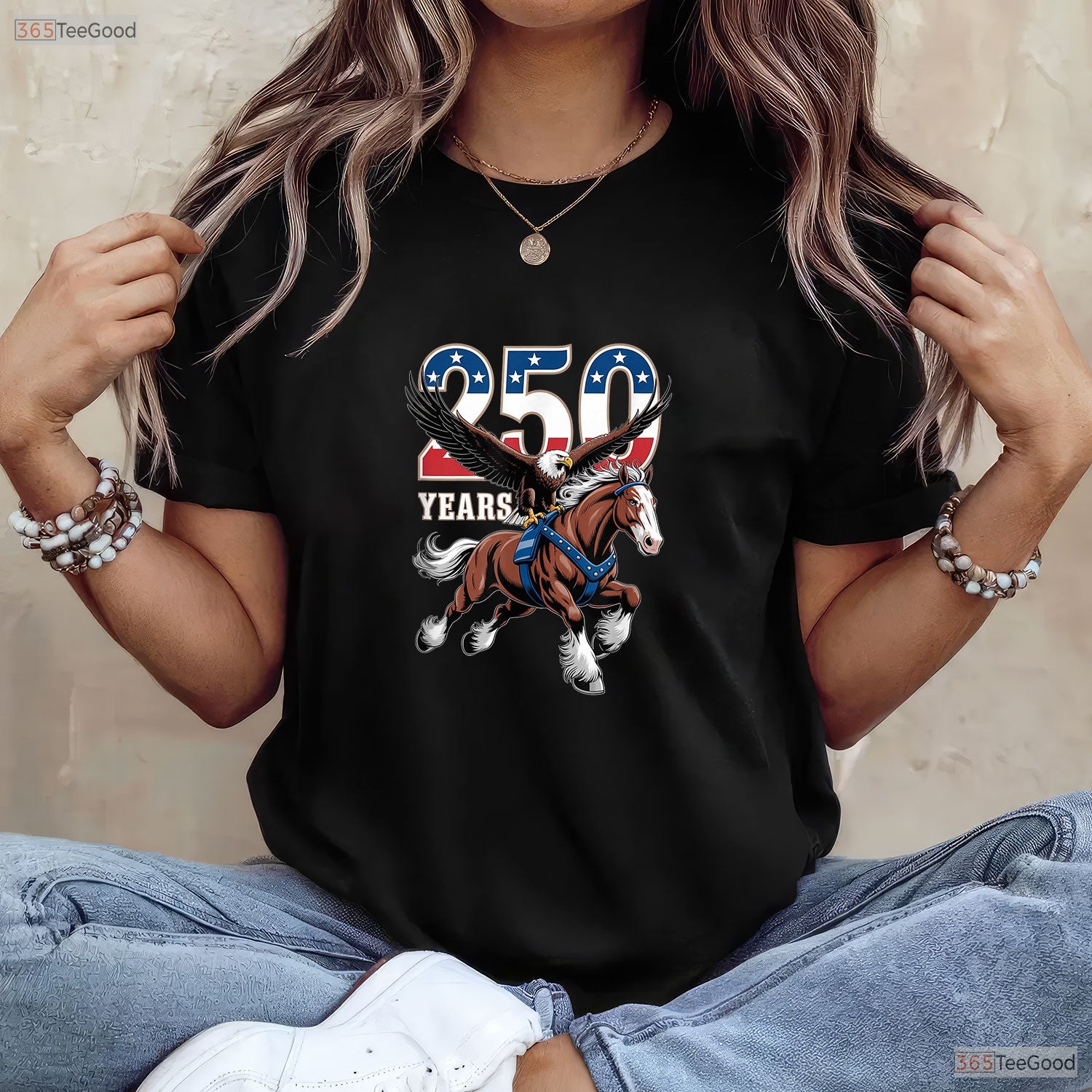 USA 250th Eagle Clydesdale Valentine T-Shirt Trout Fishing Shirts For Men