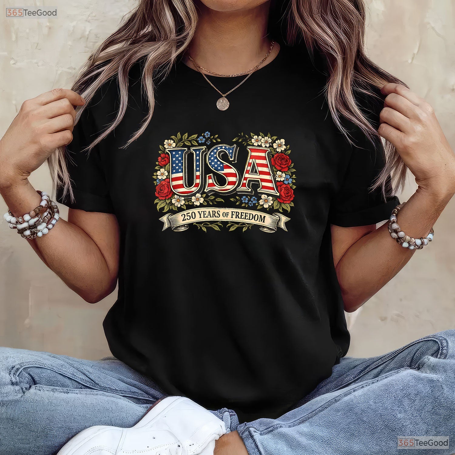 USA 250 Years Freedom Rose Vintage Valentine T-Shirt Crappie Fishing Shirts