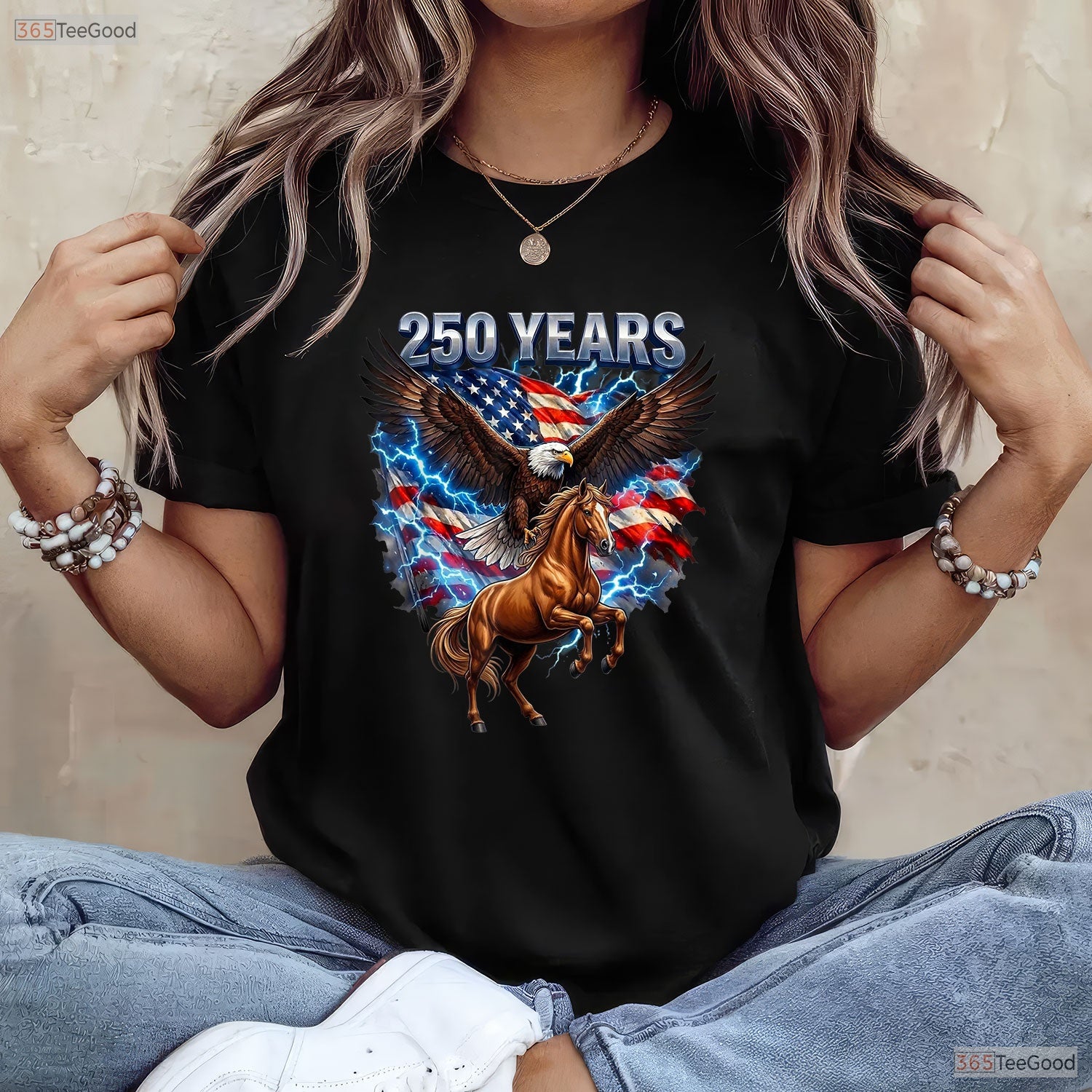 USA 250th Anniversary Eagle Clydesdale Valentine T-Shirt Muskie Fishing Apparel