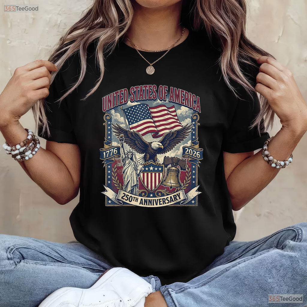 American 250th Flag Liberty Eagle Valentine T-Shirt River Fishing Shirts Men