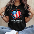 America US Flag Heart 250th Anniversary Valentine T-Shirt Surf Fishing Shirts Men