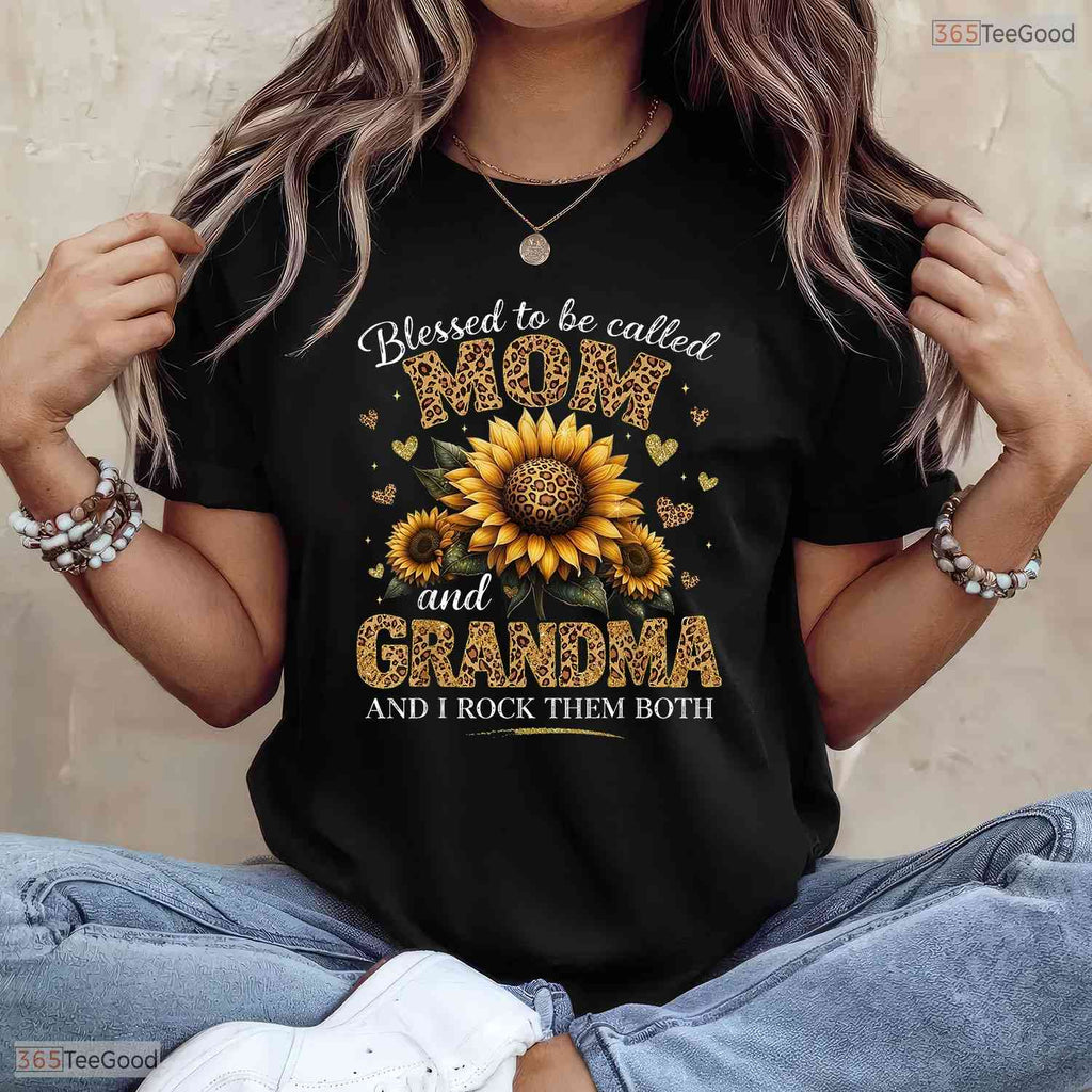 Blessed To Be Called Mom And Grandma Shirt I Rock Them Both Floral T-Shirt