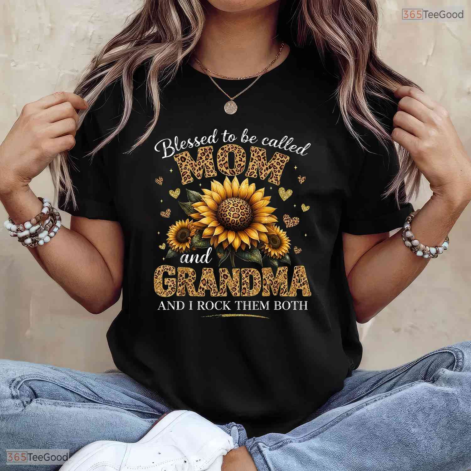 Blessed To Be Called Mom And Grandma Shirt I Rock Them Both Floral T-Shirt
