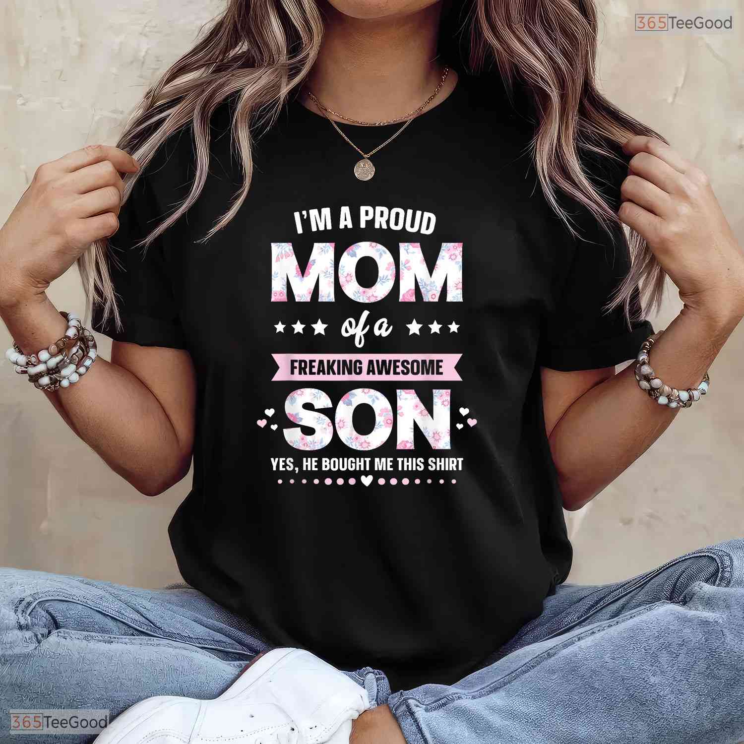 Proud Mom Gift From Son Funny Mothers Day Boy Mom T-Shirt Present For Women