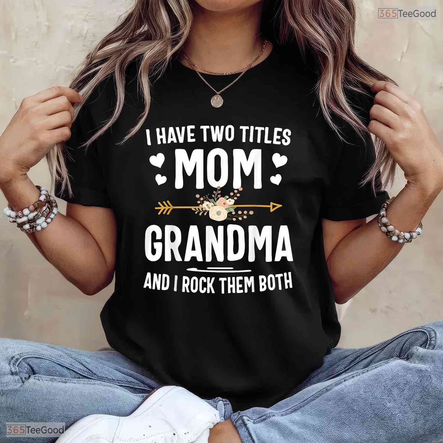 I Have Two Titles Mom And Grandma Floral Mothers Day T-Shirt Grandmother Gift