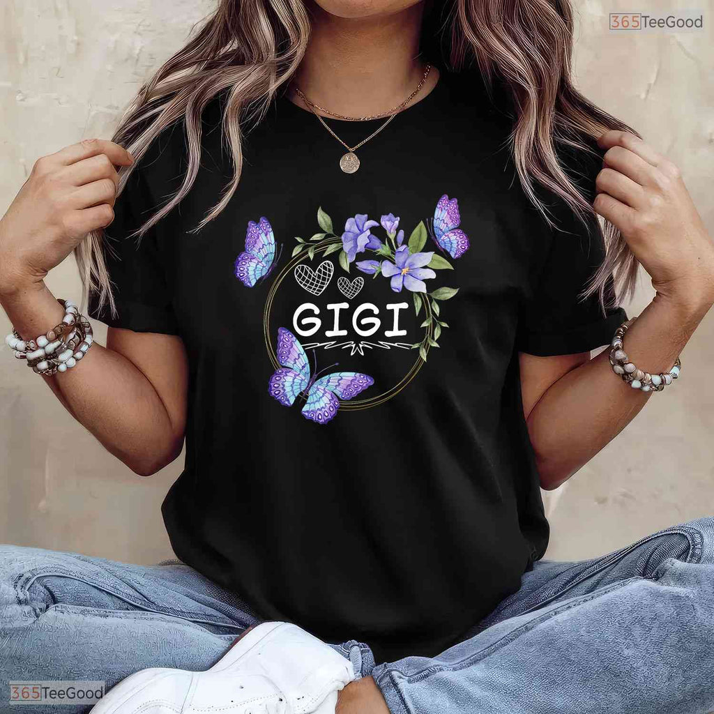 Cute Gigi Butterfly Floral Gigi Grandma Womens Gift Mothers Day T-Shirt Present