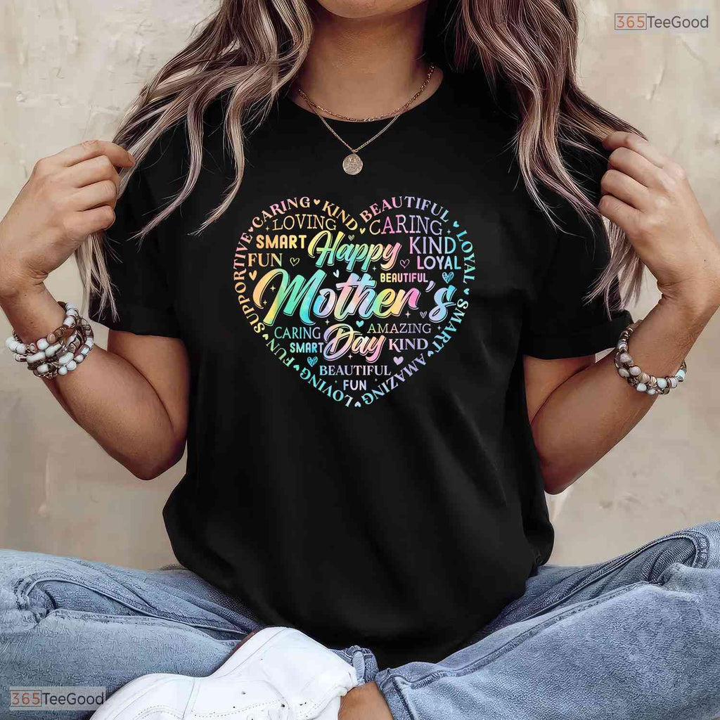 Tie Dye Heart Mothers Day Shirt Cute Mom And Grandma Mothers Day T-Shirt Gift